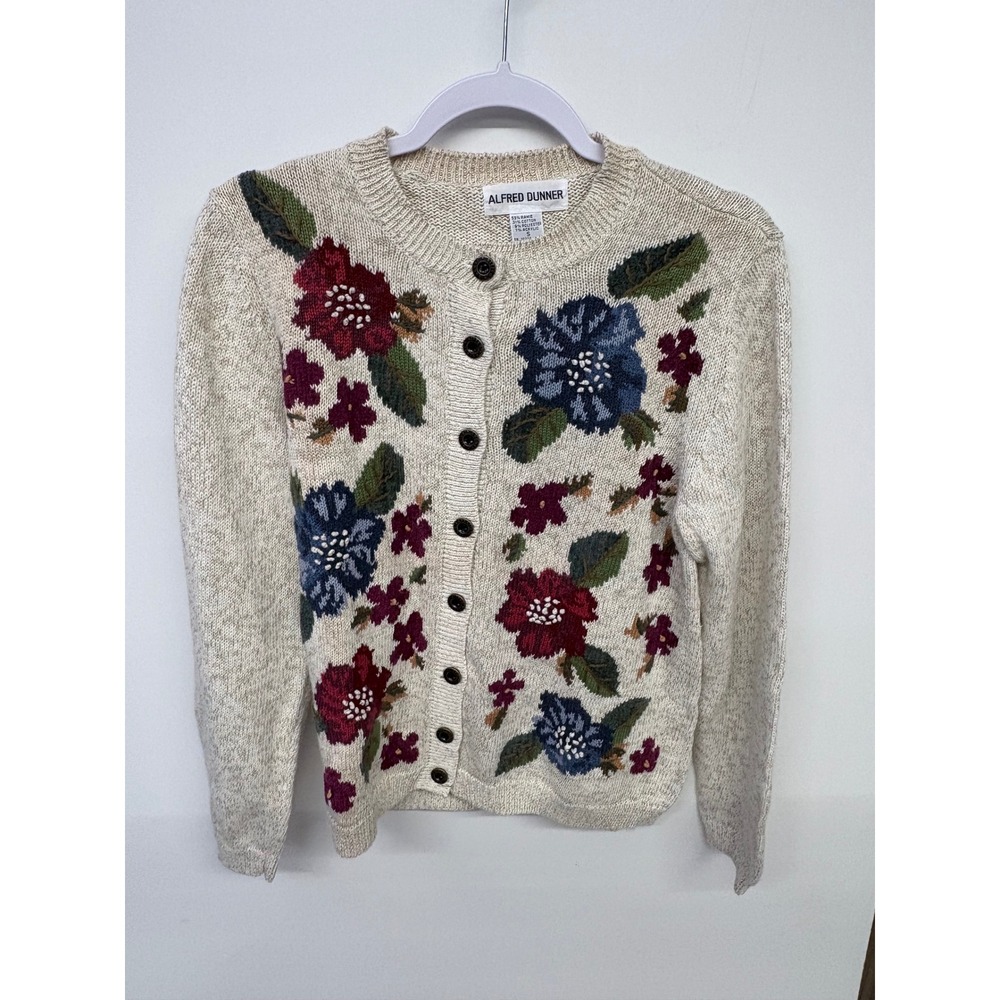 Grannycore Vtg Cottagecore Floral Cozy Cardigan‎ Women S Beige Embroidered